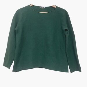 Vila Milano Women's Dark Green Ribbed Long Sleeve Gold Button Sweater Size M